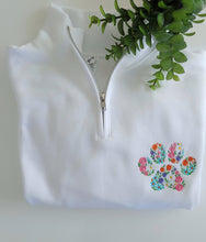 Load image into Gallery viewer, Floral Paw Print Quarter Zip up- Embroidered