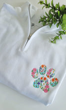 Load image into Gallery viewer, Floral Paw Print Quarter Zip up- Embroidered