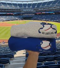 Load image into Gallery viewer, Blue bow baseball embroidered sweater - Go Jays Go (READY TO SHIP OR PICK-UP)
