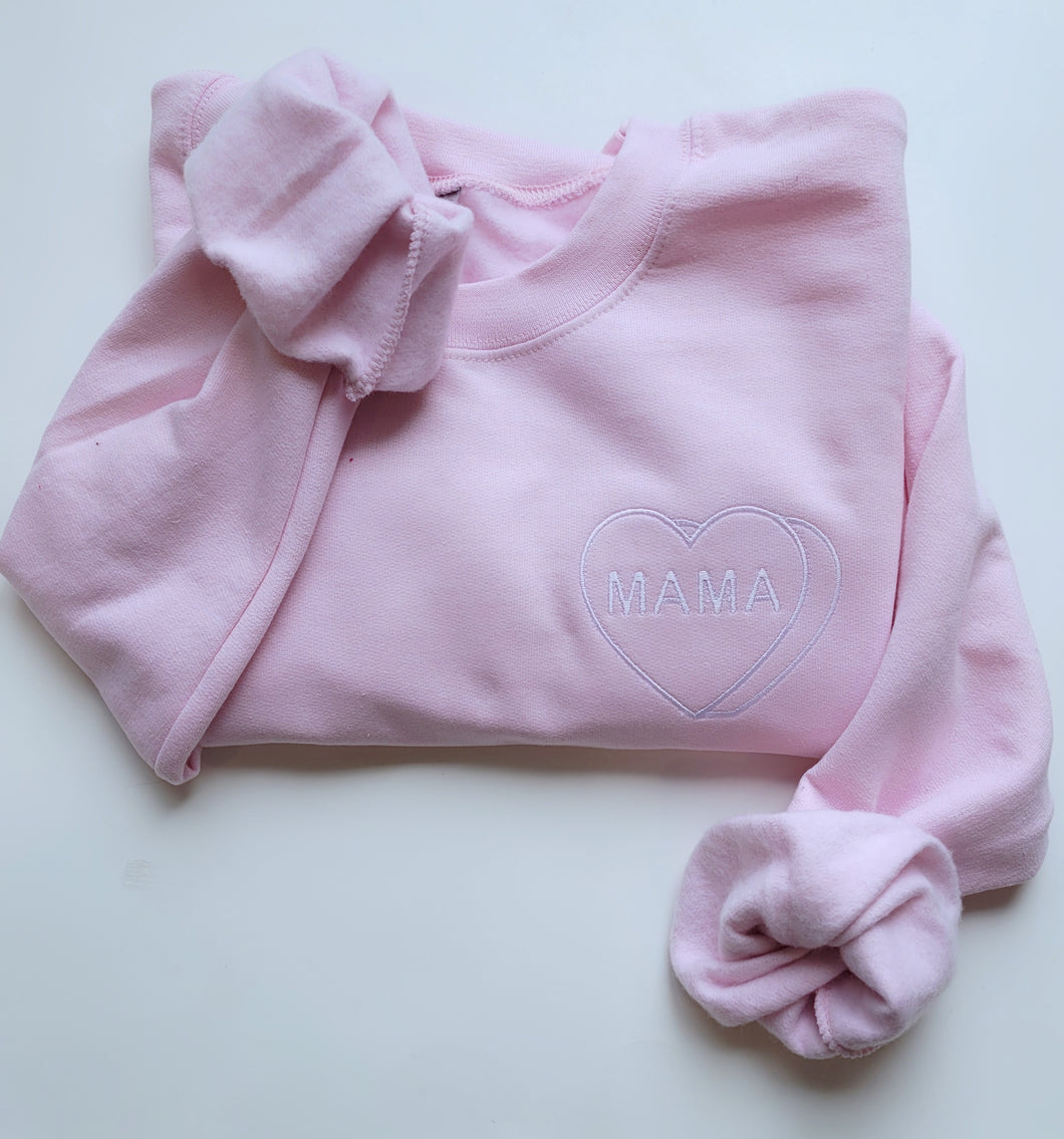 Mama Candy Heart Sweatershirt- Embroidered