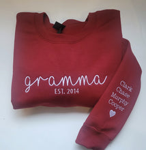 Load image into Gallery viewer, Custom Embroidered Sweater – Name with EST. Year &amp; Names on Sleeve

