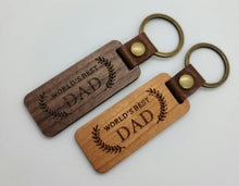 Load image into Gallery viewer, Worlds Best Dad wooden keychain
