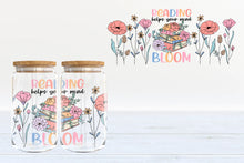 Load image into Gallery viewer, Reading Helps Your Mind Bloom - 16oz glass cup

