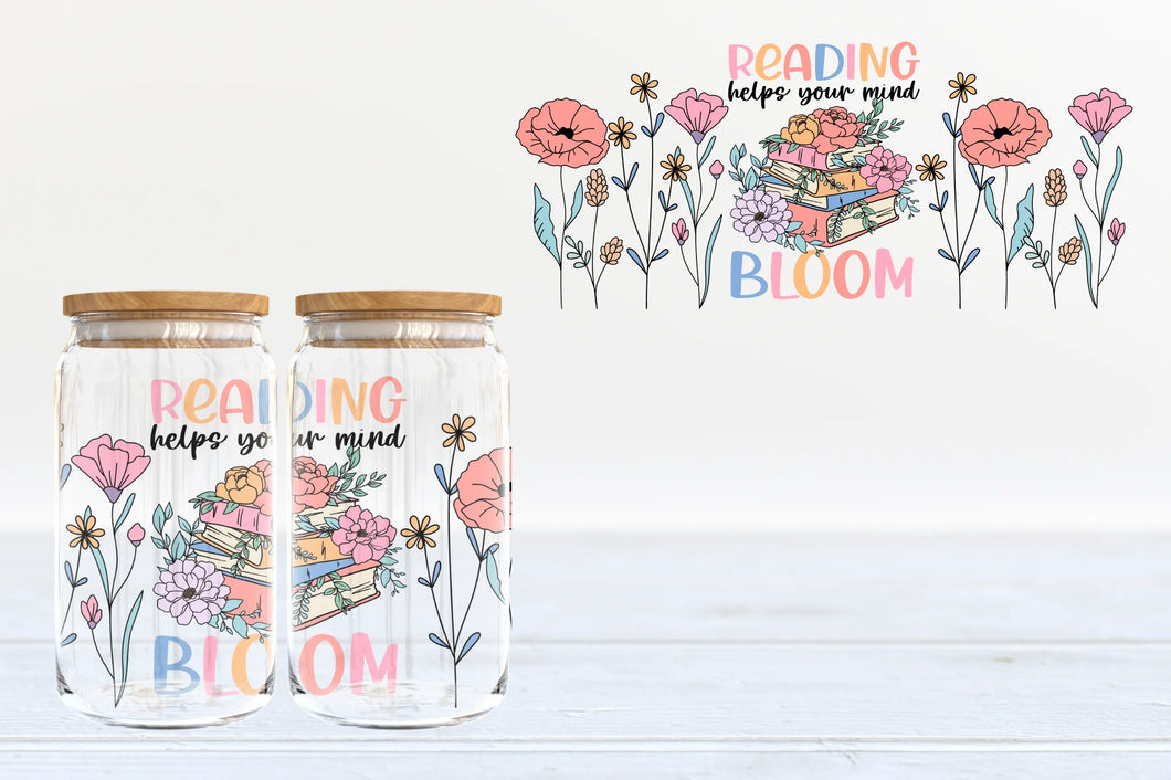 Reading Helps Your Mind Bloom - 16oz glass cup